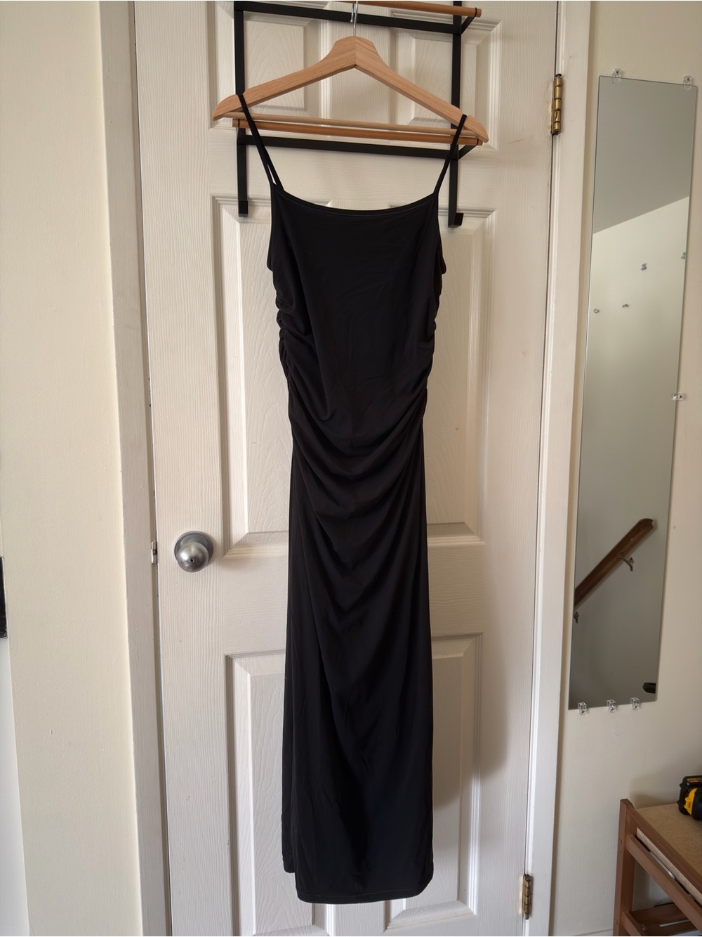 Wilfred Black Ruched Maxi Dress